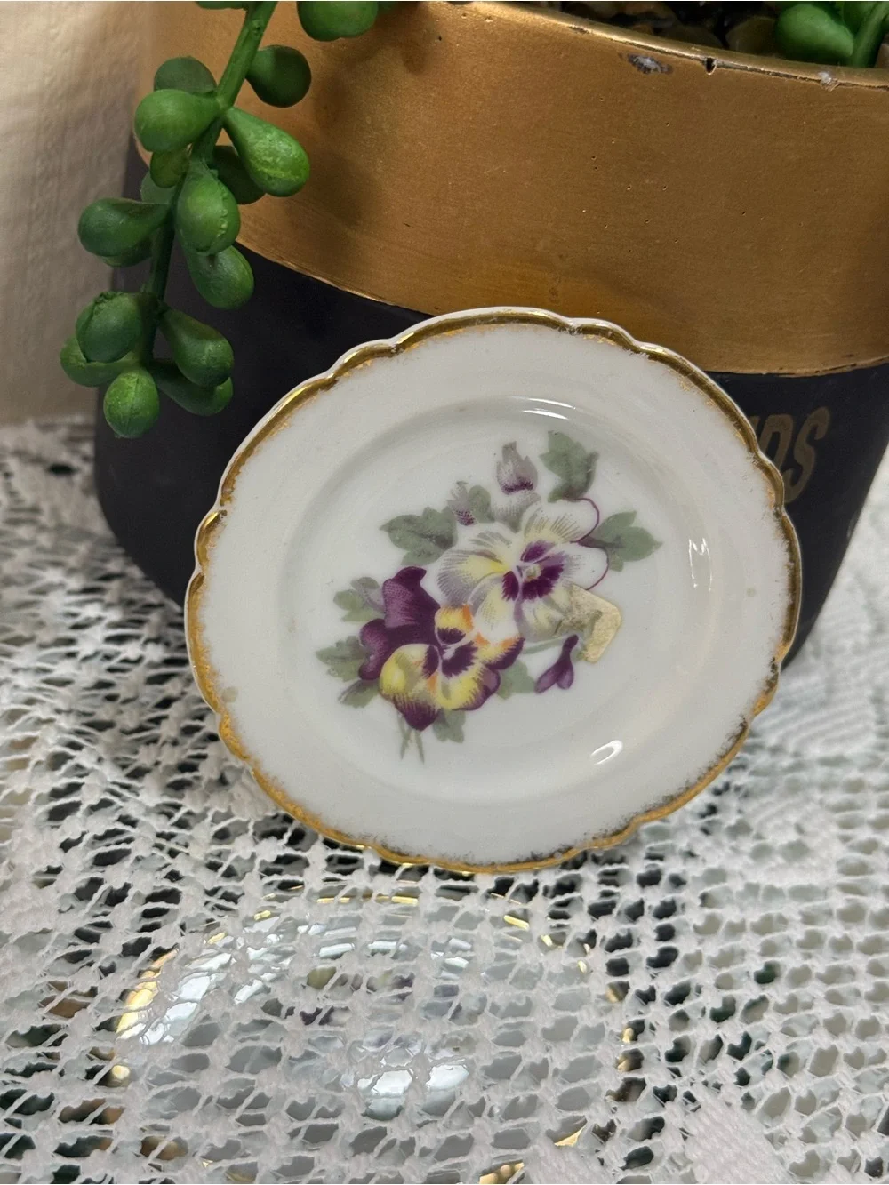 Vintage Miniature Porcelain Floral Plates Butter Pats Lot 2 Hand painted Japan